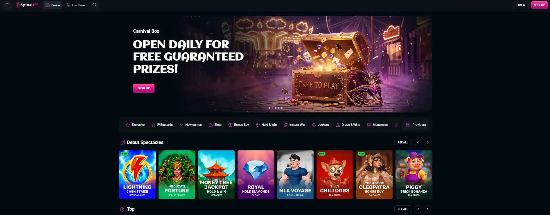 Current SpinsUP English-AU homepage